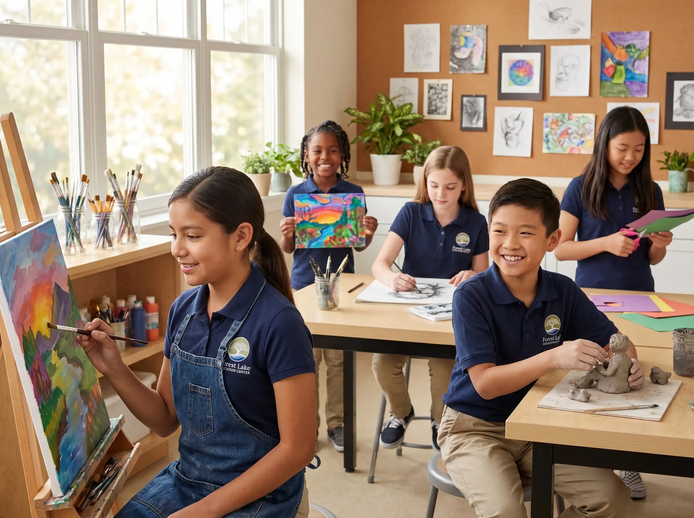 Forest Lake Education Center student painting in art class